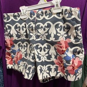 LOFT Gray and Pink Bermuda Shorts with Vibrant Design